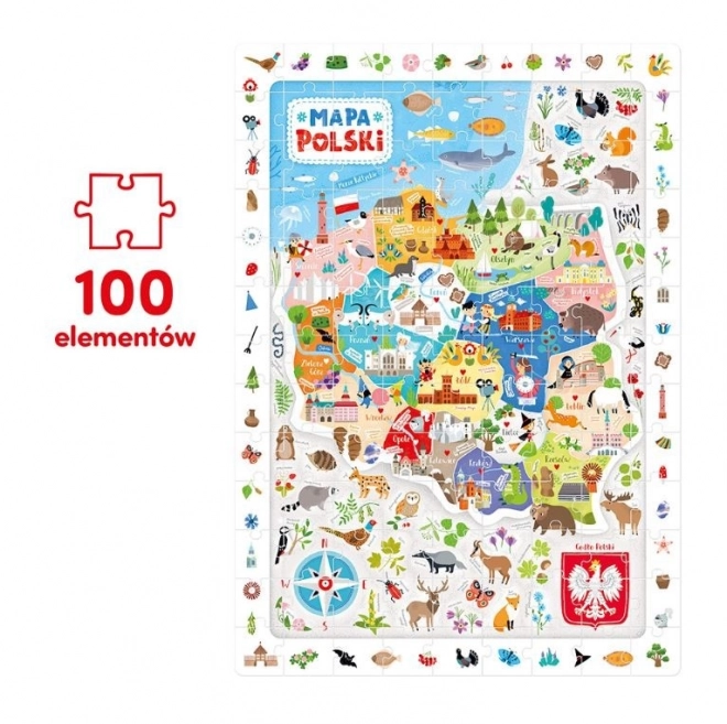 Pozorovacie puzzle - mapa Poľska 100 dielov