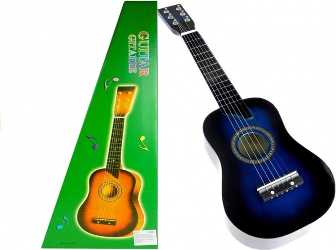 Drevená klasická gitara s plektrom, modrá, 60 cm