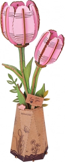 3D drevená skladačka ružový tulipán