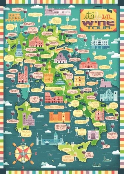 Puzzle Mapa Talianska - Talianska vinárska prehliadka 1000 dielikov