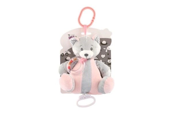 Medvedík s ťahacím hracím  mechanizmom plyš 18x17cm ružový na karte v sáčku 0+