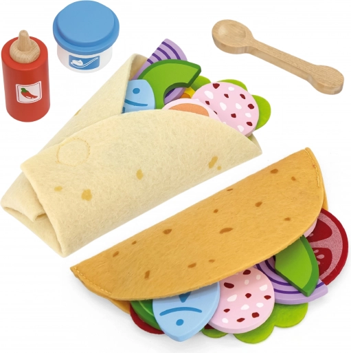 viga sada na taco a burrito – drevené a filcové potraviny, 27 dielov
