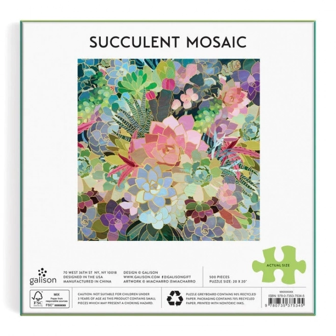 Metalické štvorcové puzzle Mozaika zo sukulentov 500 dielikov