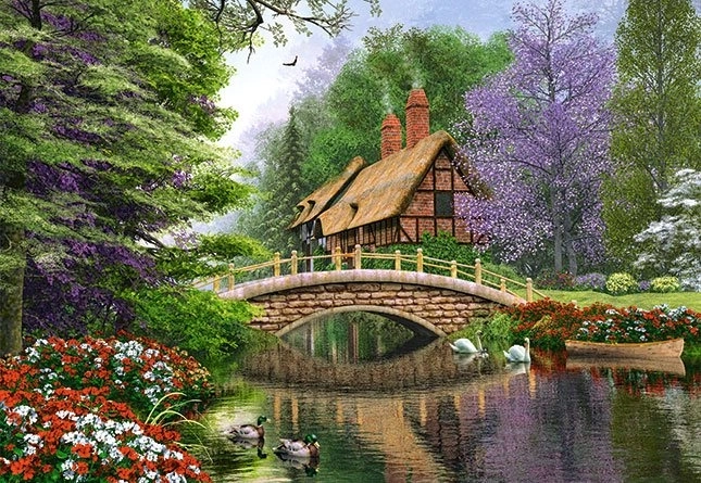 Puzzle Domček pri rieke 1000 dielikov CASTORLAND
