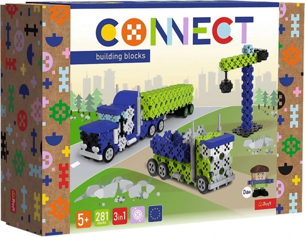 Stavebnica Klocki Connect 3v1 – nákladné vozidlo a stavebná zóna L