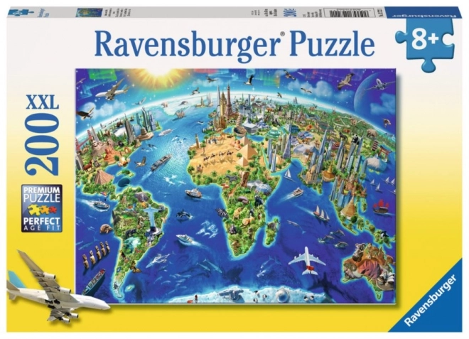 Puzzle Mapa sveta s pamiatkami XXL 200 dielikov