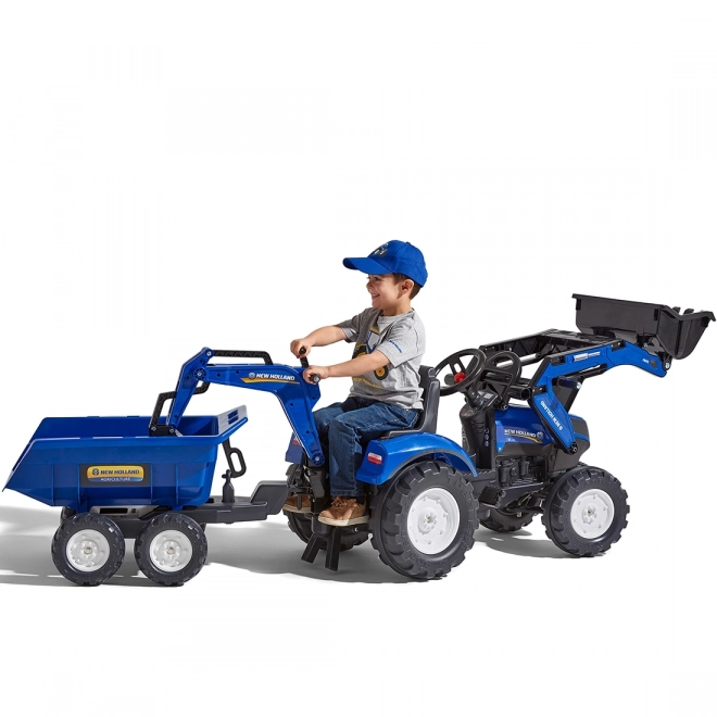 Traktor New Holland s prívesom modrý pre deti od 3 rokov