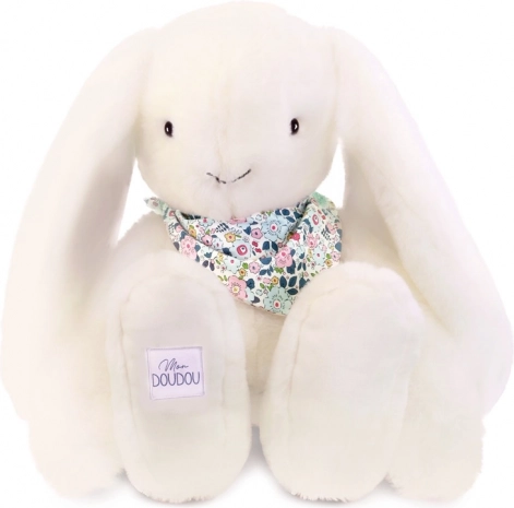 Doudou plyšový králik s šatkou biely 50 cm