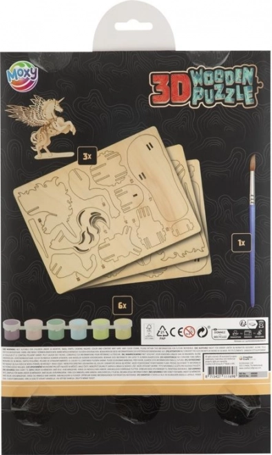 Moxy drevené 3D puzzle jednorožec na vyfarbenie