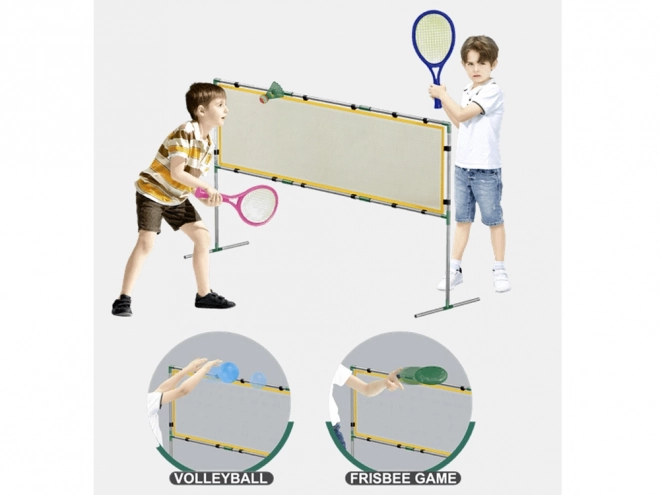 Športová sada 3v1 so sieťou na volejbal, loptou, bedmintonovou súpravou a diskom