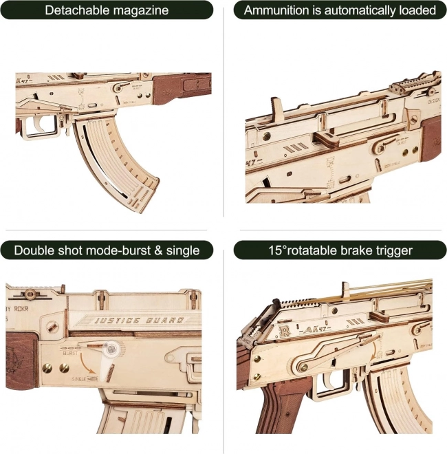 RoboTime 3D Drevené mechanické puzzle Útočná puška AK-47