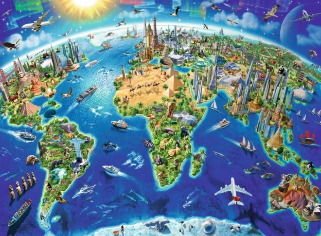 Puzzle Mapa sveta s pamiatkami XXL 200 dielikov