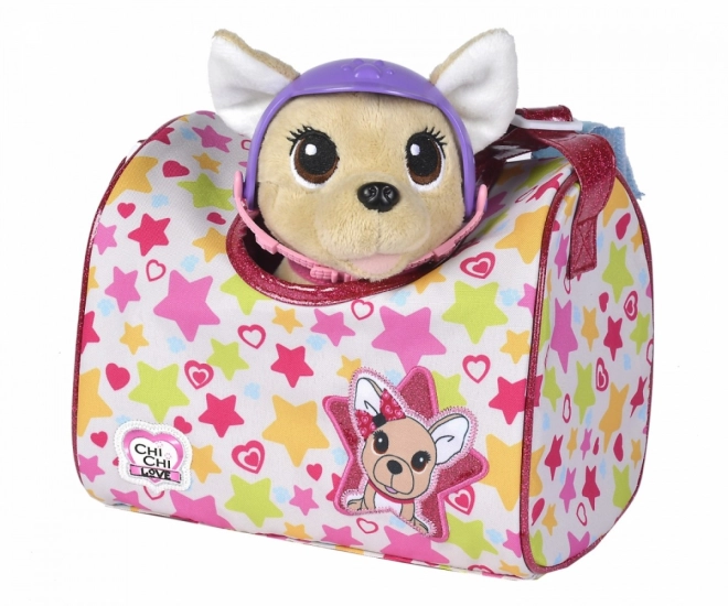 Mäkký chihuahua s prilbou – pripravený na výlety