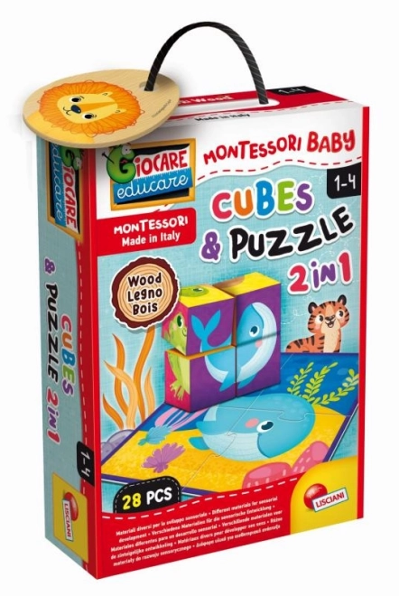 Drevené Montessori kocky a puzzle