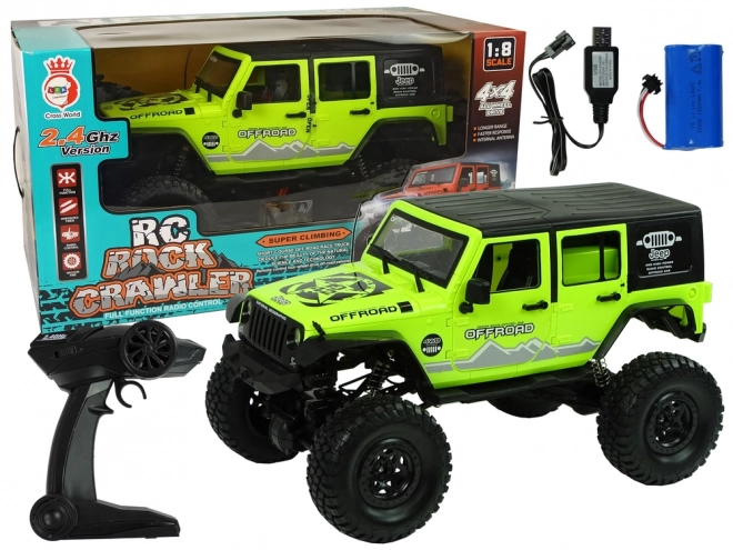 Auto na diaľkové ovládanie Rock Crawler 2.4 GHz so zelenými tlmičmi 4x4