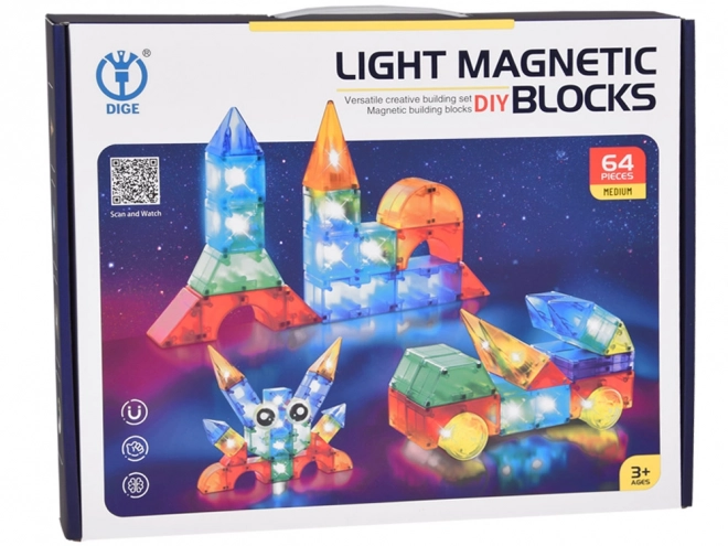 Magnetické 3D kocky - Podsvietené, 64 dielov