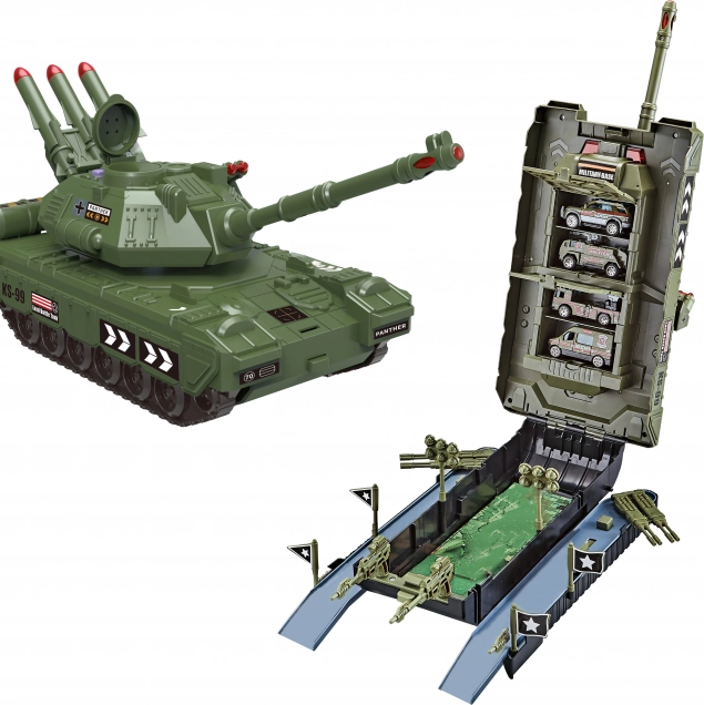 garážový tank so 4 autami, so svetelnými a zvukovými efektmi, 44 cm