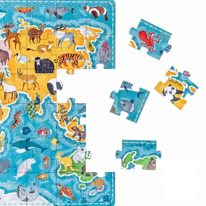 Puzzle 60 ks – Mapa sveta so zvieratami