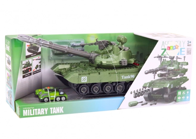 Zelený tank DIY pre deti s rozoberateľnými dielmi a zvukmi