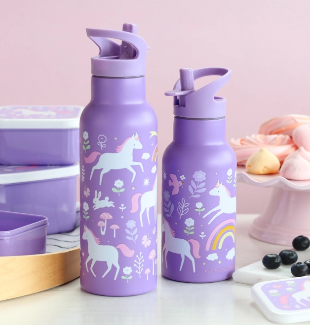 A Little Lovely Company Nerezová fľaša na pitie 500 ml – Jednorožce a dúhy