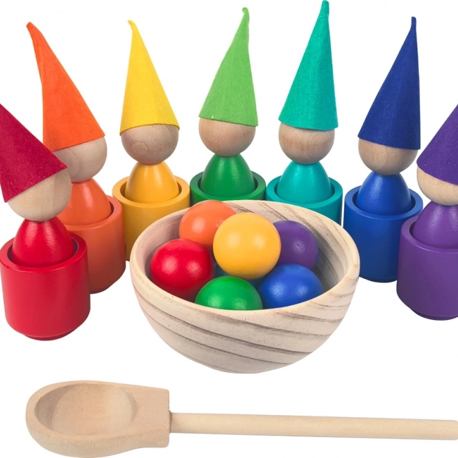 Dúhové bábiky s guľôčkami – montessori drevená hračka 7 farieb