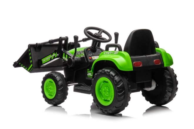 Detský elektrický traktor s lyžicou zelený