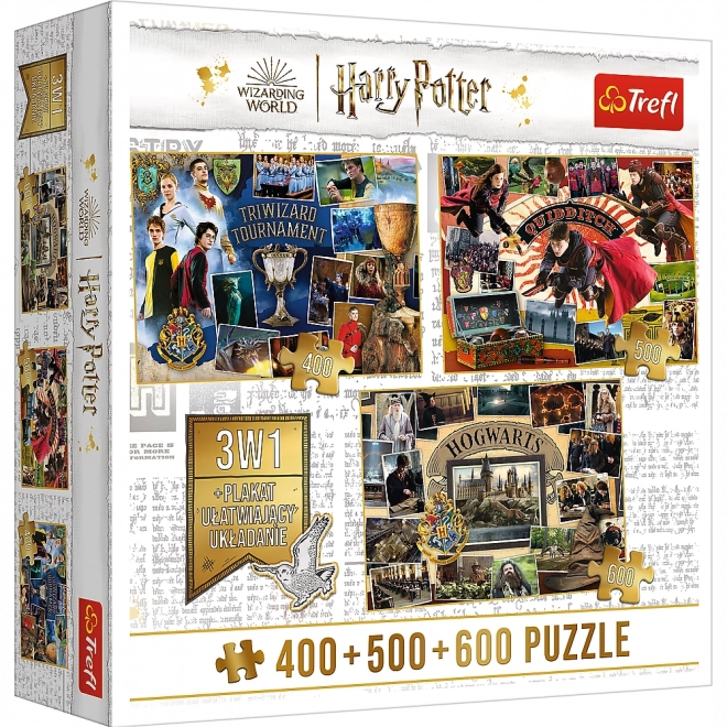 Trefl puzzle Harry Potter: Turnaj troch čarodejníkov, Metlobal a Rokfort 400 + 500 + 600 dielikov