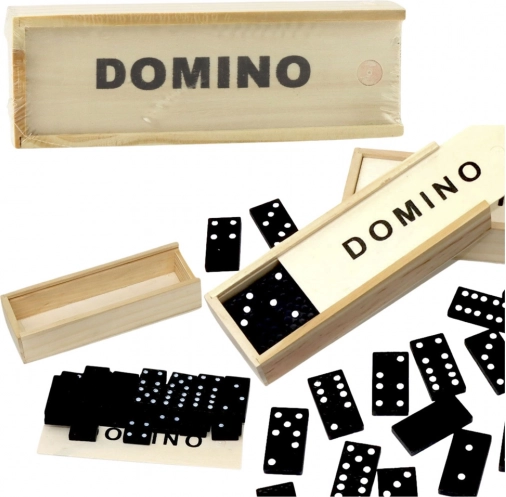 Drevené domino v krabičke, 32 čiernych dielikov