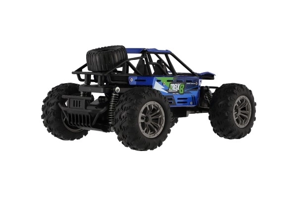 Auto RC buggy off-road modré 22cm plastové 2,4GHz batéria + dobíjací balíček v krabici 32x16x18cm