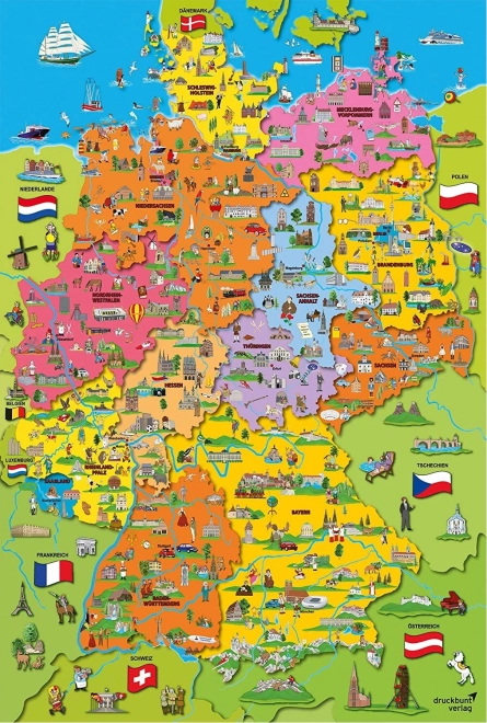 Schmidt puzzle kreslená mapa Nemecka 200 dielikov
