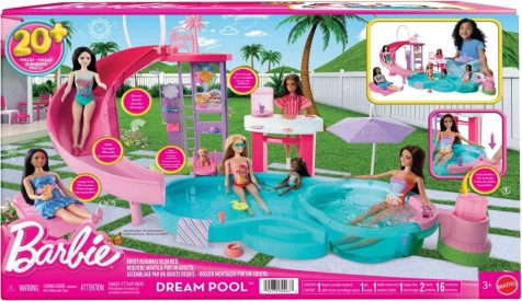 barbie bazén snov – herný set so toboganom, vírivkou a snack barom