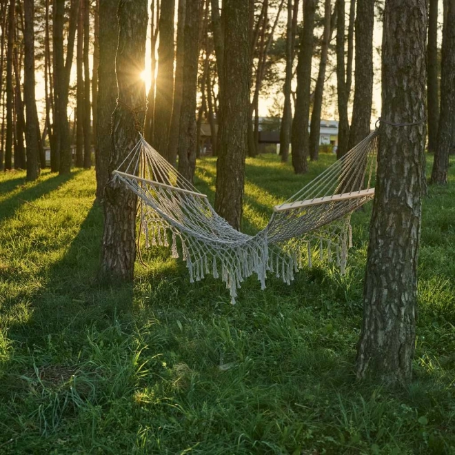 Záhradná hojdacia sieť Boho so strapcami sivá 200 cm
