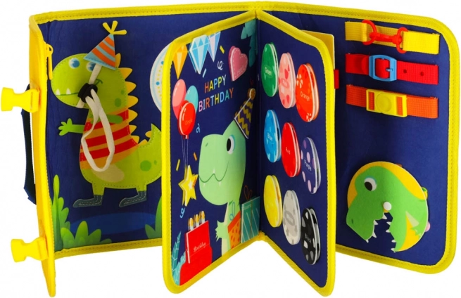 Montessori senzorická manipulačná doska s motívom dinosaura modrá