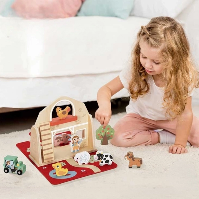 Tooky Toy Drevená skladacia farma s figúrkami zvieratiek