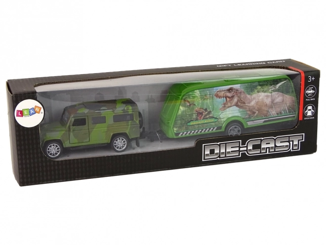 Sada vozidiel Jeep s prívesom a dinosaurami