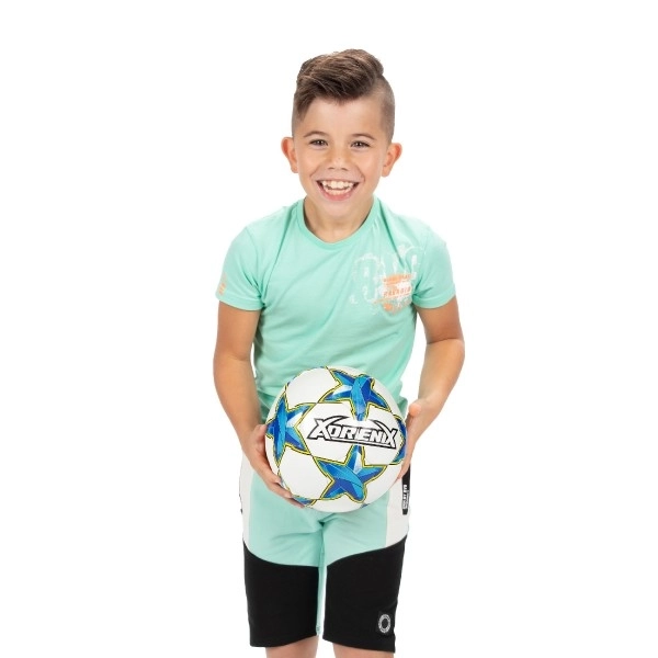 Futbalová lopta 23 cm veľkosť 5 šitá 4 farby v sáčku