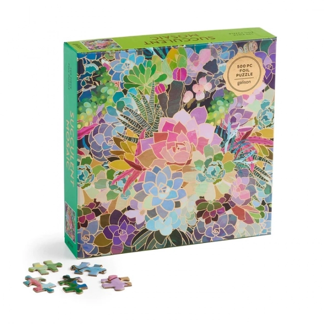 Metalické štvorcové puzzle Mozaika zo sukulentov 500 dielikov