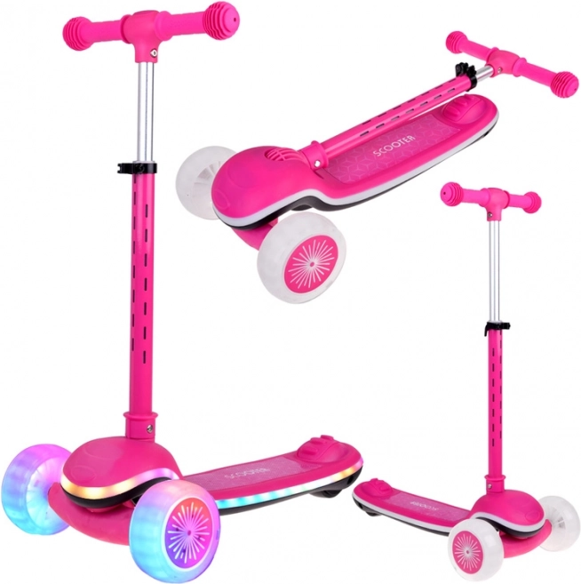 Detská trojkolesová balančná kolobežka Scooter s LED osvetlením a hudbou – Ružová