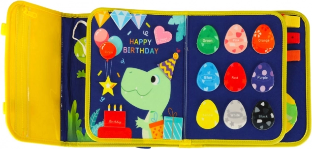 Montessori senzorická manipulačná doska s motívom dinosaura modrá