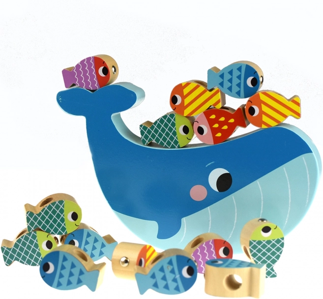 Tooky Toy Drevená Hra Veľryba a Rybky Multifunkčná 4 v 1