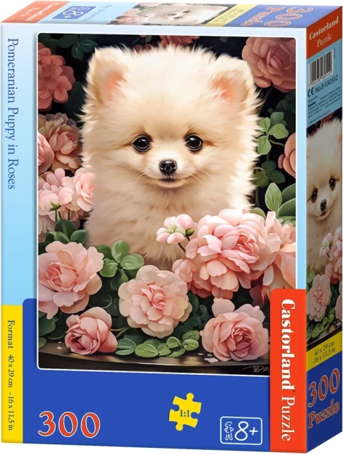 Puzzle šteniatko Pomeranian v ružiach 300 dielikov