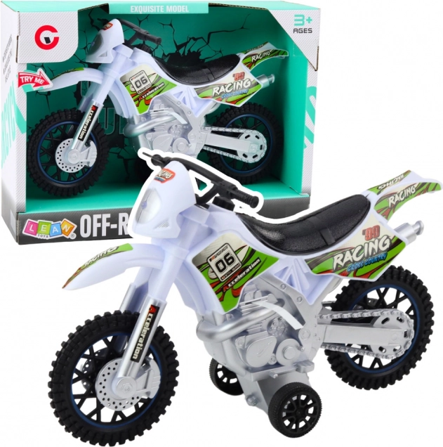Motokrosový biely off-road so svetelnými a zvukovými efektmi