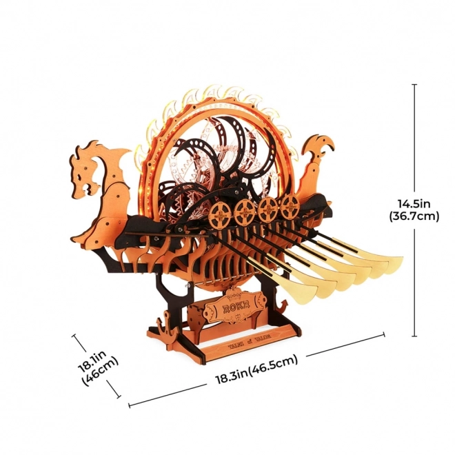 3D drevená skladačka vikingská dračia loď s LED osvetlením