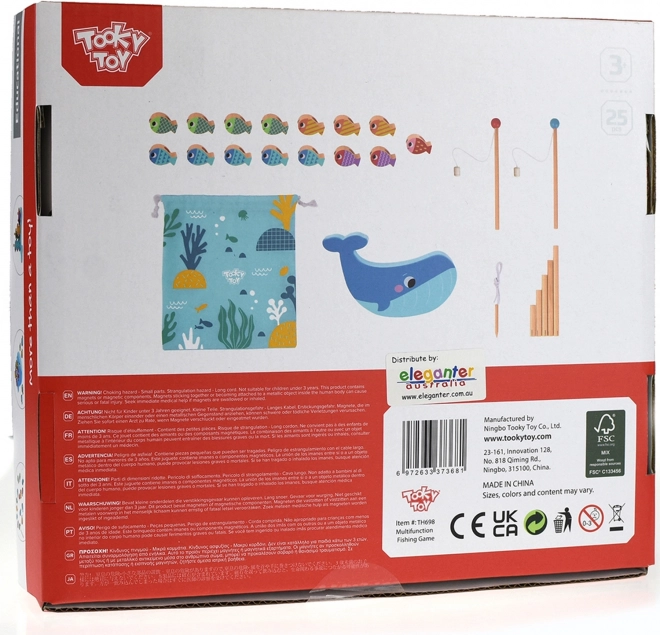 Tooky Toy Drevená Hra Veľryba a Rybky Multifunkčná 4 v 1