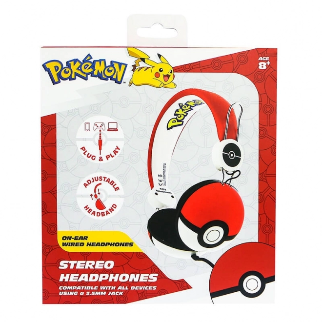 Drôtové detské slúchadlá OTL Pokemon Pokeball červené