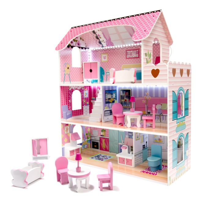 Drevený domček pre bábiky s nábytkom - 70 cm