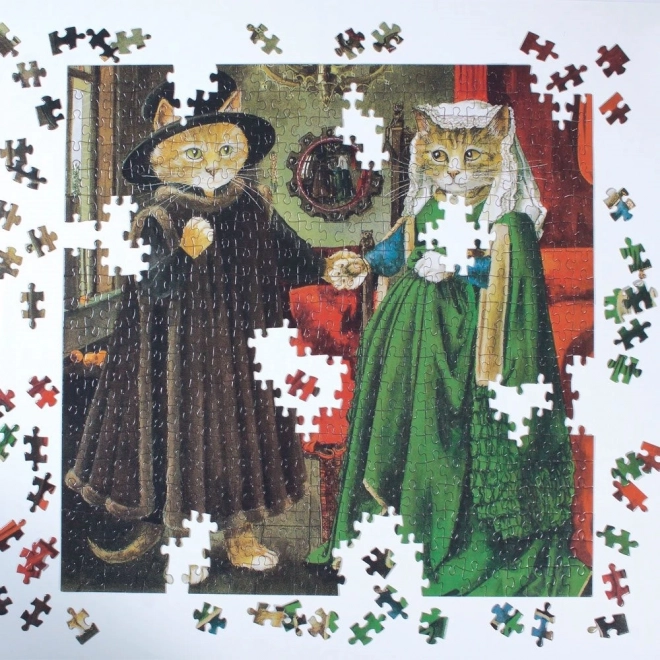 Galison Mačacie puzzle Meowsterpiece: Arnolfiniho manželstvo 500 dielikov