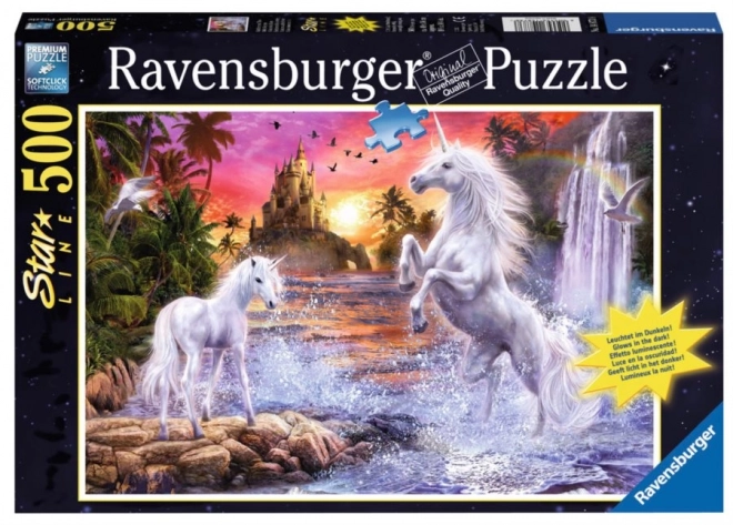 Svietiace puzzle Jednorožci pri rieke 500 dielikov