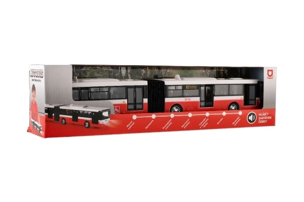 Česky hovoriaci plastový autobus 36 cm červený obojstranný na batérie. 40x10x7,5cm