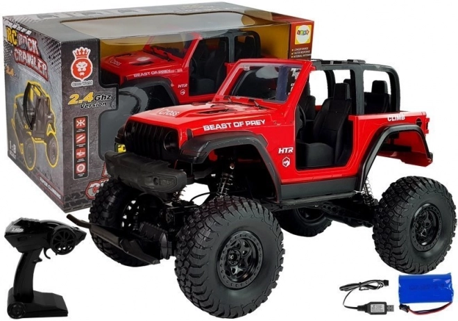 Červený diaľkovo ovládaný terénny Jeep